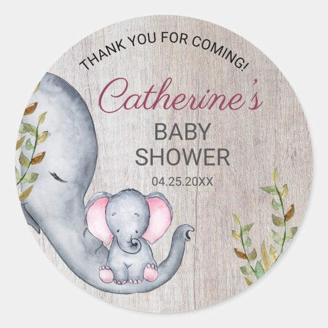 Sweet Elephant Floral Rustic Baby Shower Thank You Classic Round Sticker (Front)