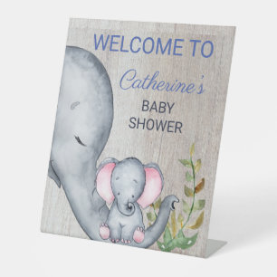 Sweet Elephant Floral Rustic Baby Shower Welcome Pedestal Sign
