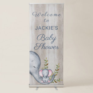 Sweet Elephant Floral Rustic Baby Shower Welcome Retractable Banner