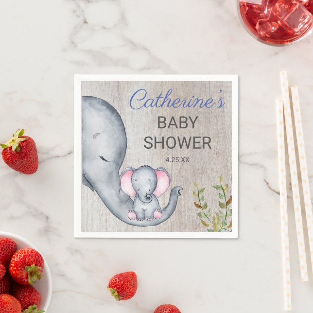 Sweet Elephant Floral Rustic Girl Baby Shower Napkin (Insitu)