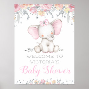 Sweet Elephant Girl Baby Shower Welcome Sign