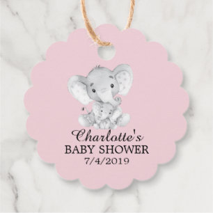Sweet Elephant Girls Baby Shower Favour Gift Tag