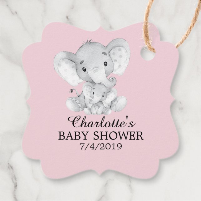 Sweet Elephant Girls Baby Shower Favour Gift Tag (Back)