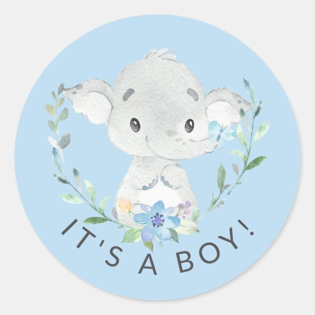 Sweet Elephant It' a Boy Favour Sticker (Front)