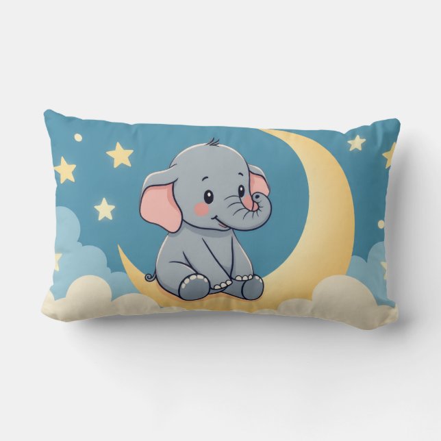Sweet Elephant on the Moon - Kids Pillow (Back)