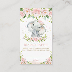 Sweet Elephant Pink Blush Floral Diaper Raffle Enclosure Card