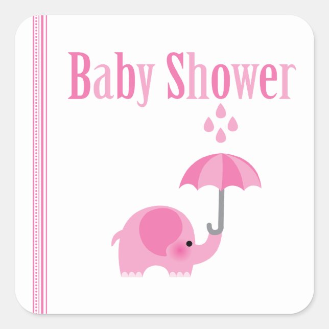 Sweet elephant pink girls baby shower stickers (Front)