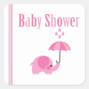 Sweet elephant pink girls baby shower stickers