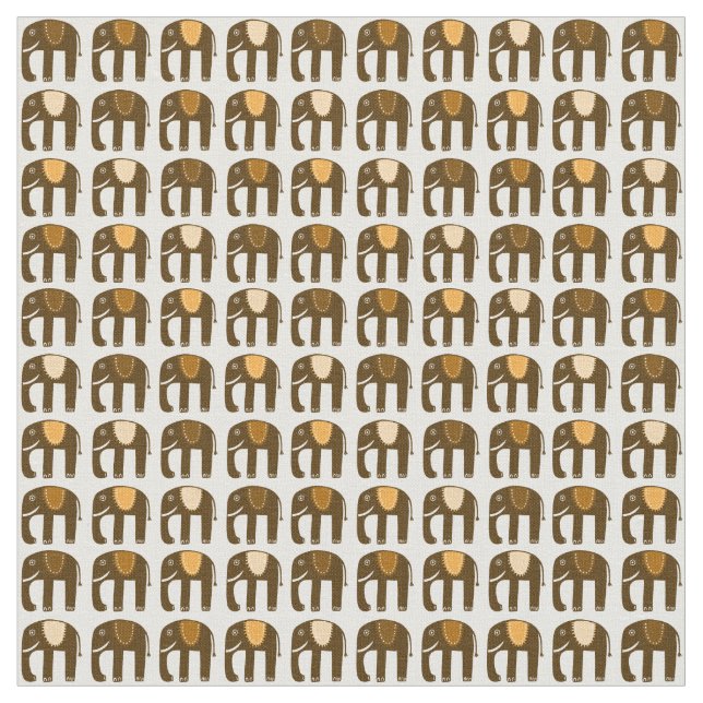 Sweet Elephants Pattern Neutrals Brown Fabric (Close Up)