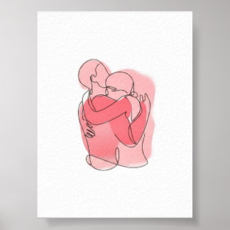 Sweet Embrace Couple Line Art - Personalised Gift Poster