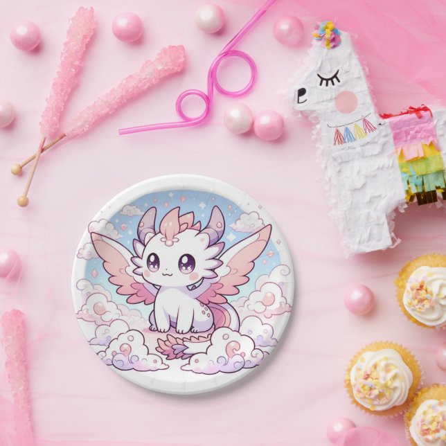 Sweet Enchanted Dragon Baby Shower Paper Plate (Party)