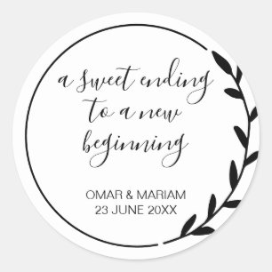 Sweet Ending Black and White Wreath Wedding Favour Classic Round Sticker