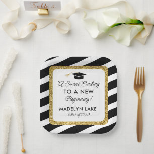Sweet ending New Beginning Graduation Dessert Pape Paper Plate