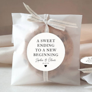 SWEET ENDING NEW BEGINNING Heart Wedding Favour Classic Round Sticker