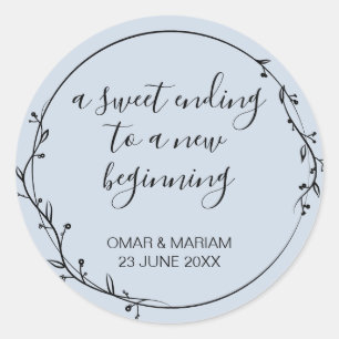 Sweet Ending New Beginning Ice Blue Wedding Favour Classic Round Sticker