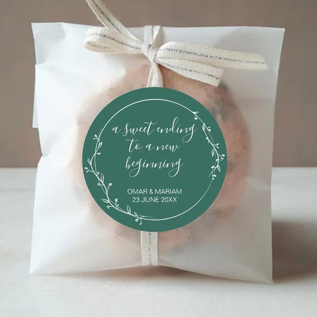Sweet Ending New Beginning Ivy Green Wedding Favou Classic Round Sticker (Creator Uploaded)
