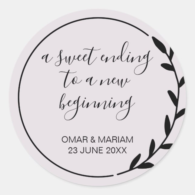 Sweet Ending New Beginning Lilac Purple Wedding Classic Round Sticker (Front)