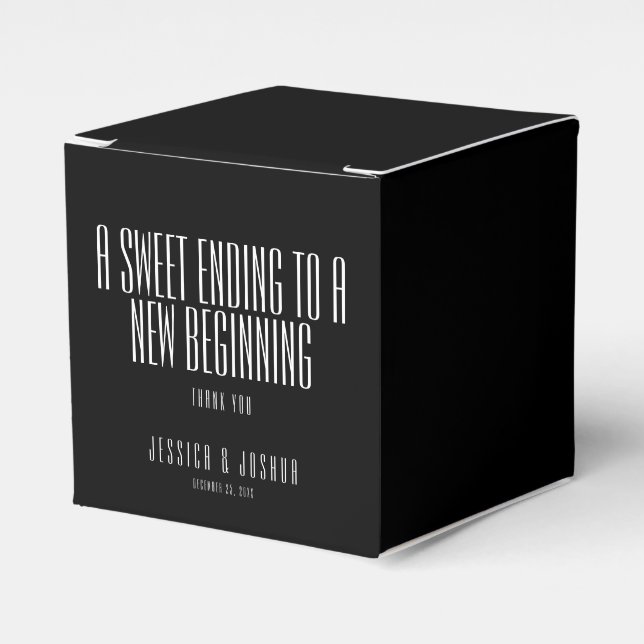 Sweet Ending New Beginning Modern Black Wedding Favour Box (Front Side)