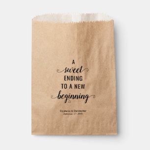Sweet Ending New Beginning Rustic Script Wedding Favour Bags