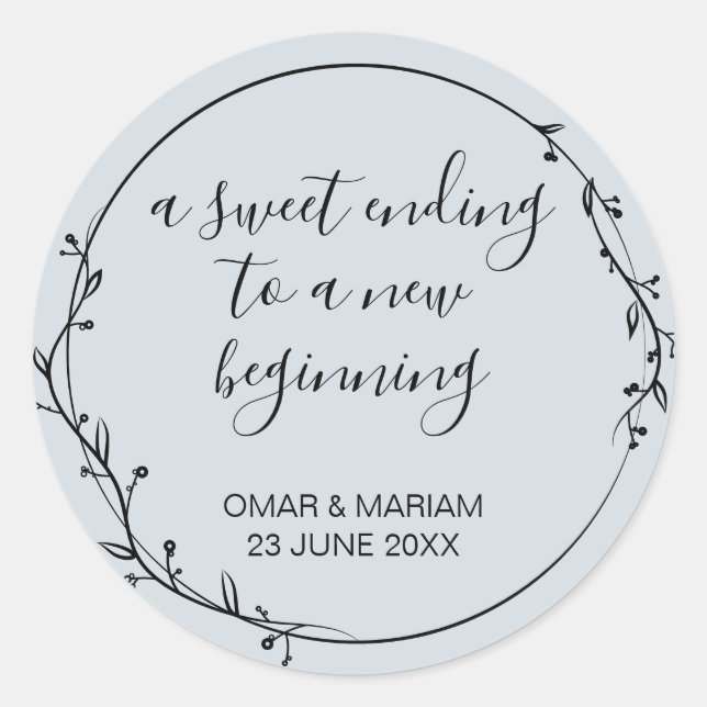 Sweet Ending New Beginning Sage Green Wedding Classic Round Sticker (Front)