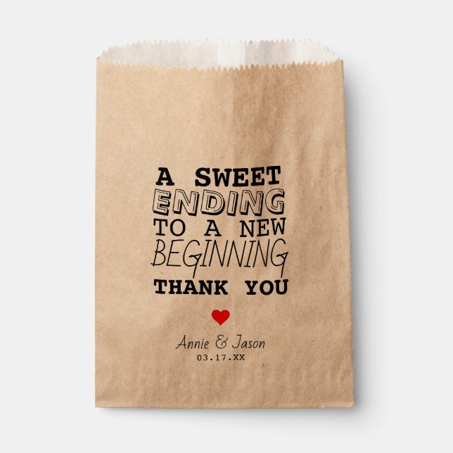 Sweet Ending New Beginning Thank You Heart Wedding Favour Bags (Front)