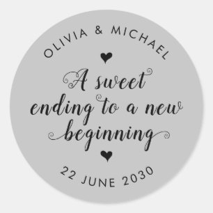 Sweet Ending New Beginning Wedding Silver Grey Classic Round Sticker
