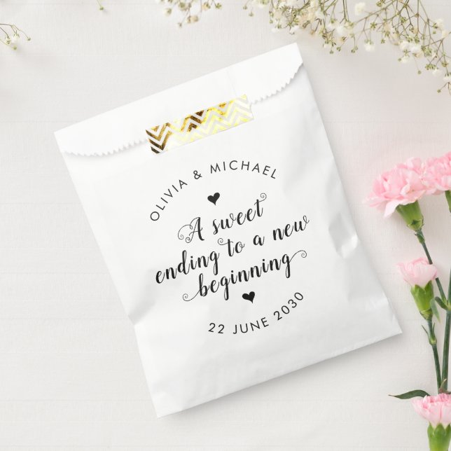 Sweet Ending New Beginning Wedding Simple Black Favour Bags (Sealed)