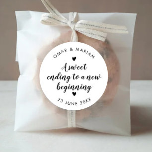 Sweet Ending to a New Beginning Elegant Quote with Classic Round Sticker