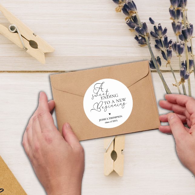 Sweet Ending to New Beginning 2024 Graduation Classic Round Sticker (Sweet Ending to New Beginning 2024 Graduation Classic Round Sticker)