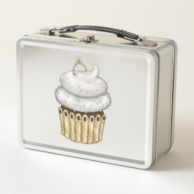 Sweet Engagement Cupcake Metal Lunch Box (Front)