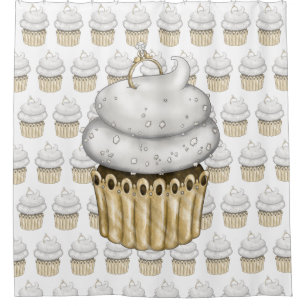 Sweet Engagement Cupcake Shower Curtain