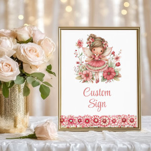 Sweet Fairy Girl Blush Floral Birthday Custom Sign