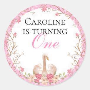 Sweet Fairytale Swan Pink Floral Birthday Classic Round Sticker