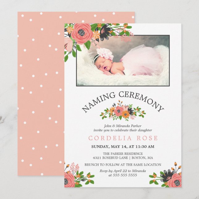 Sweet  Fall Flowers | Naming Ceremony Photo Invitation (Front/Back)