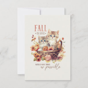 Sweet Fall Kittens in Pumpkin Basket Autumn Love T Thank You Card