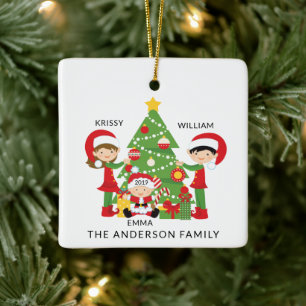 Sweet Family of 3 Personalised Christmas Ceramic Ornament