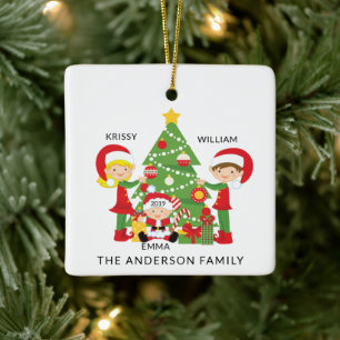 Sweet Family of 3 Personalised Christmas Ceramic Ornament