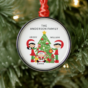 Sweet Family of 3 Personalised Christmas Metal Tree Decoration