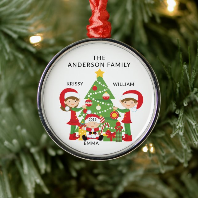 Sweet Family of 3 Personalised Christmas Metal Tree Decoration (Tree)
