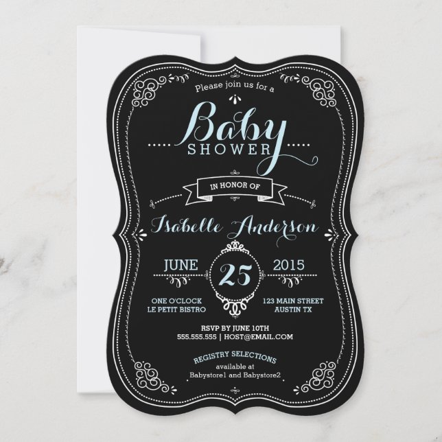 Sweet Fancy Chalkboard Boy Baby Shower Invitation (Front)