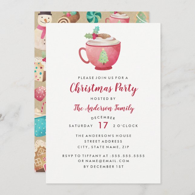 Sweet Festive Watercolor Mug Christmas Party Card (Front/Back)