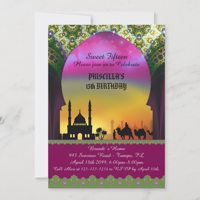 Sweet Fifteen, birthday, invitation, Arabian night Invitation (Front)