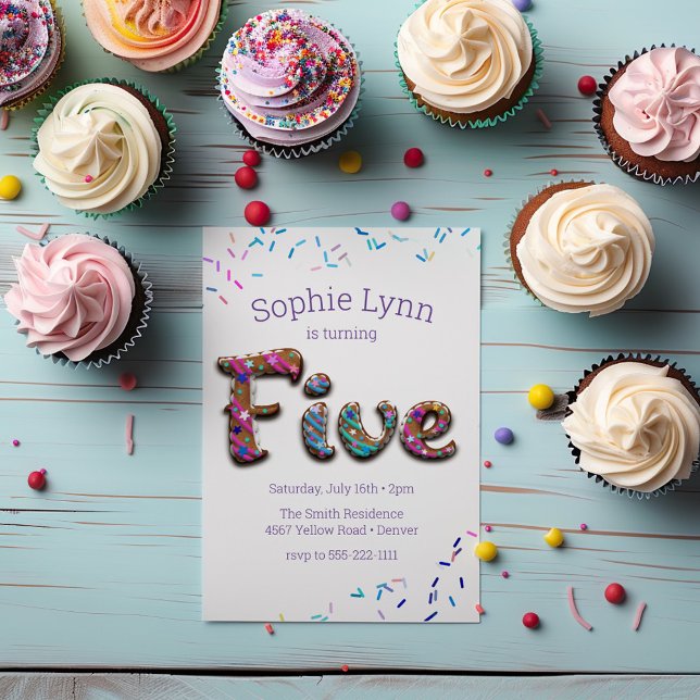 Sweet "Five" Cookie Sprinkles Kids' 5th Birthday  Invitation (Creator Uploaded)