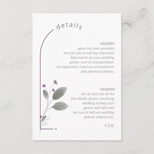 Sweet Floral Arch Wedding Details Lilac ID998 Enclosure Card (Front)