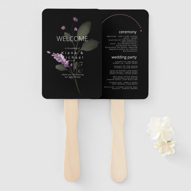 Sweet Floral Arch Wedding Program Lilac ID998 Hand Fan (Front and Back)