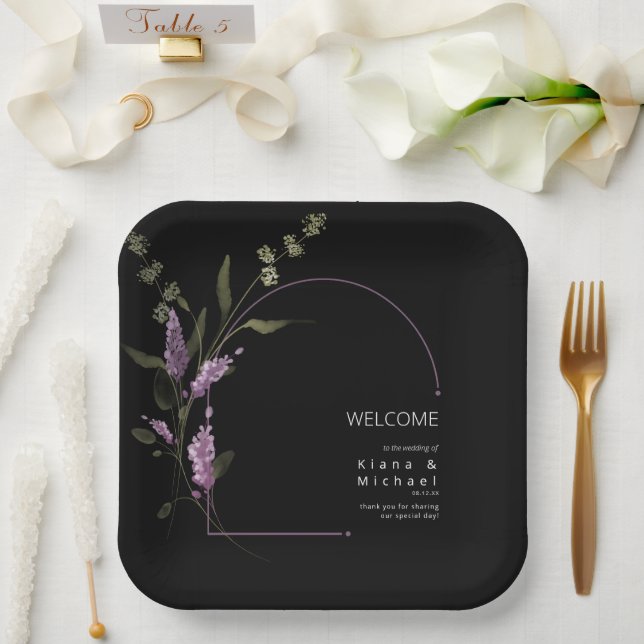 Sweet Floral Arch Wedding Welcome Lilac ID998 Paper Plate (Wedding)
