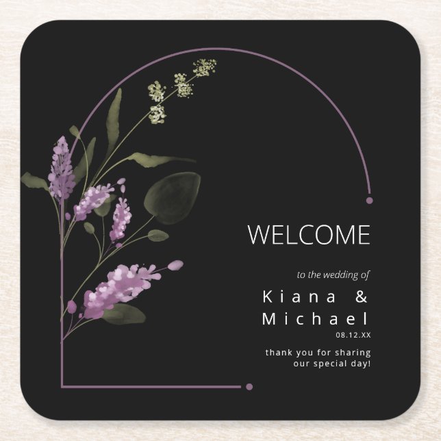 Sweet Floral Arch Wedding Welcome Lilac ID998 Square Paper Coaster (Front)