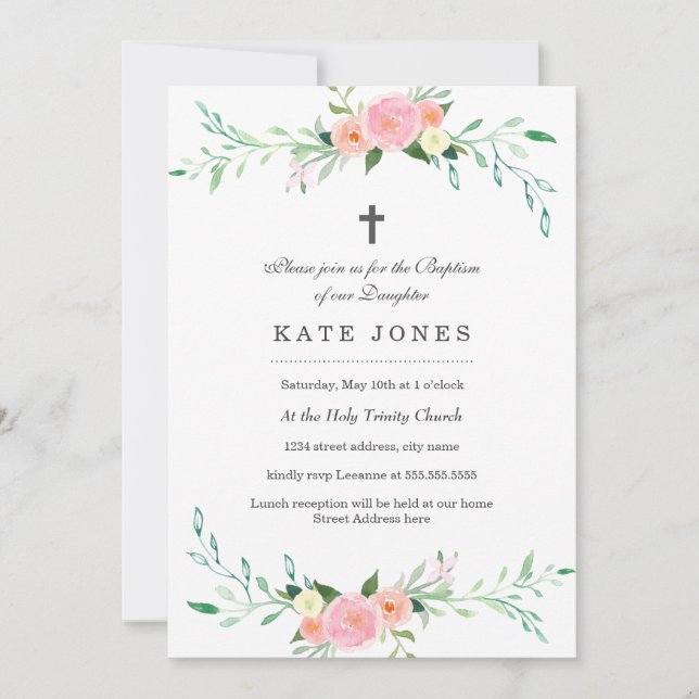 Sweet Floral Baptism Invitation (Front)