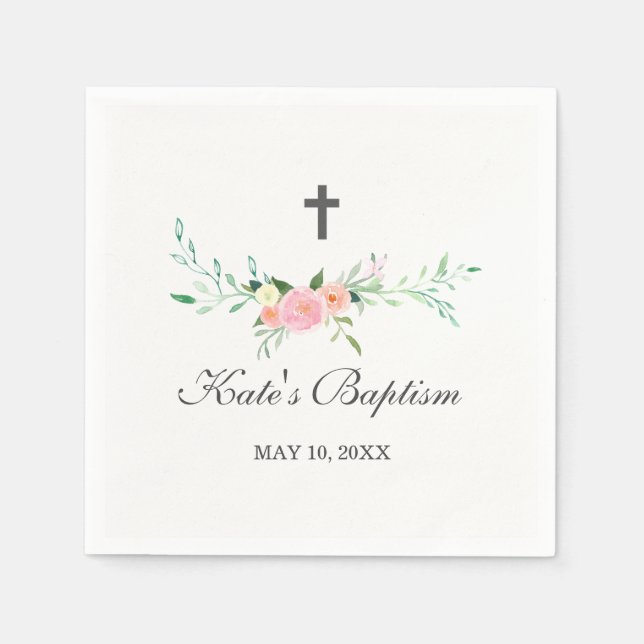 Sweet Floral Baptism Napkin (Front)