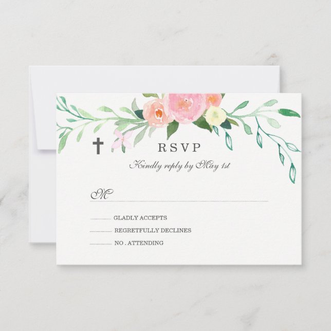 Sweet Floral Baptism RSVP Card (Front)
